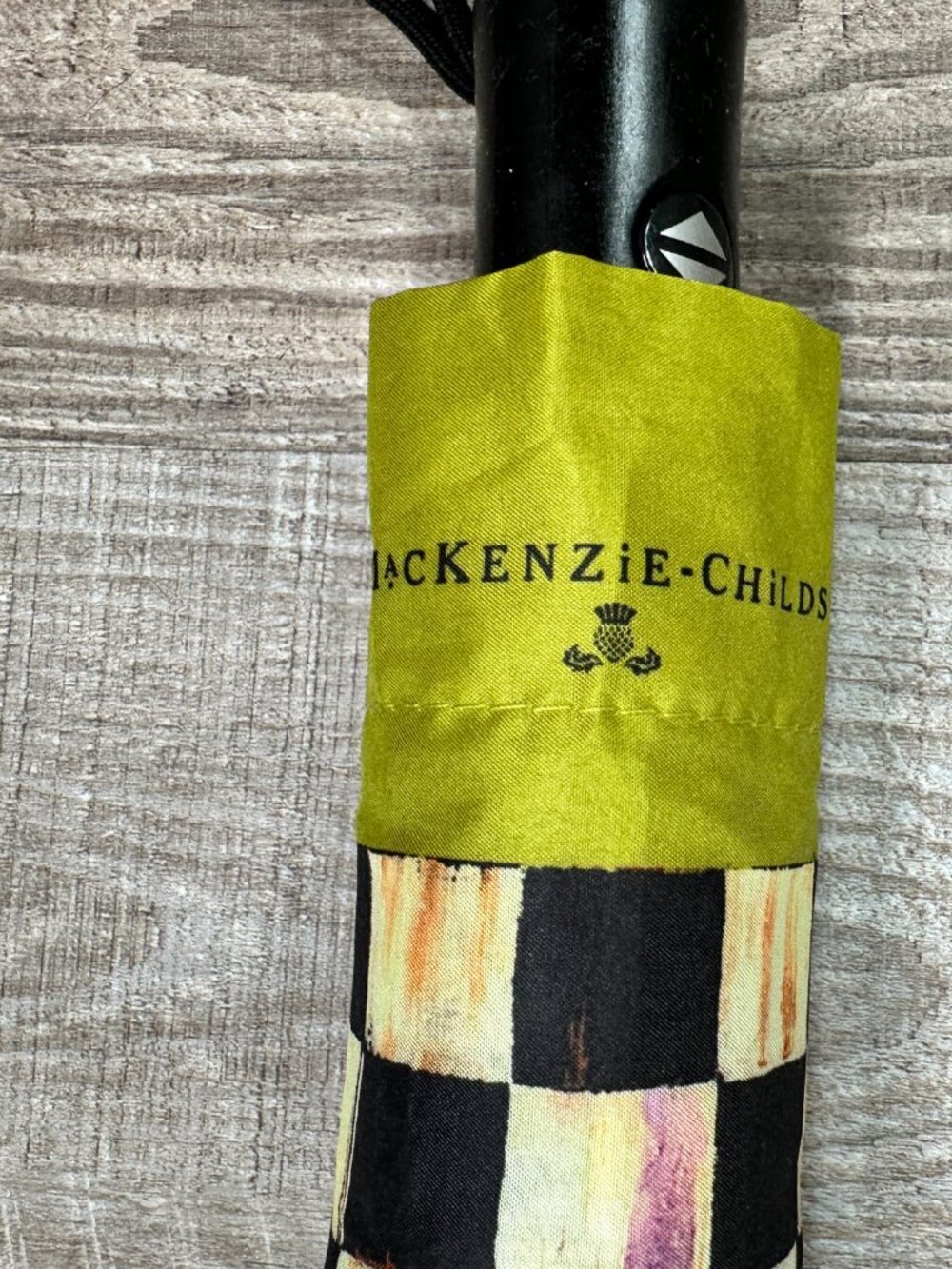 MacKenzie-Childs Courtly Check Automatic Open & Close Travel Umbrella - Picture 6 of 9